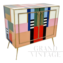 Credenza design a due ante in vetro colorato                            