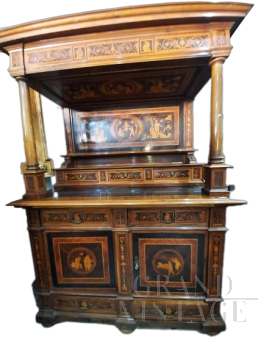 Antique Maggiolino style inlaid buffet & hutch in rosewood, Italy 19th century