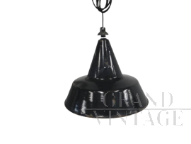 Lampada industriale vintage in metallo nero a imbuto, diametro 45 cm, 1940