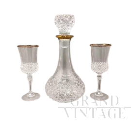 Crystal decanter with 2 glasses, Italy 1960s