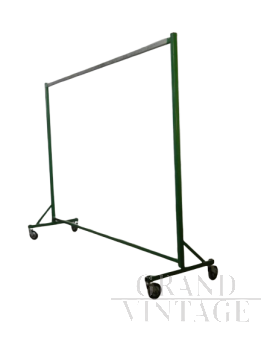 Vintage industrial clothes hanger stander with wheels, 1970s