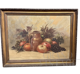Dipinto natura morta con frutta, olio su tela 1925                            