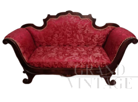 Antique Louis Philippe 2 seater sofa in red fabric               
                            