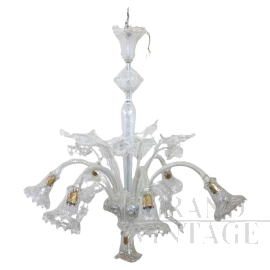 Elegante lampadario in vetro di Murano a sette luci, anni '80                            