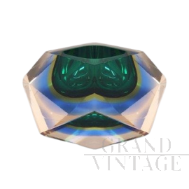 Grande posacenere di Flavio Poli per Seguso in vetro di Murano verde, Italia anni '60                            