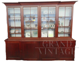 Large antique English Victorian mahogany glazed bookcase