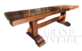 Grande tavolo fratino antico toscano in massello di quercia                            