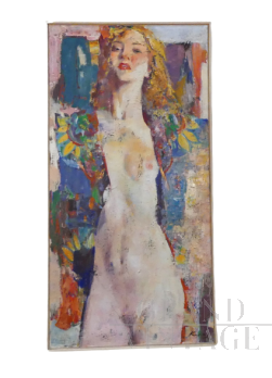 Ivan Karas - dipinto con soggetto femminile, tecnica mista su tela                            