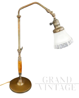 Lampada direzionabile anni '30 in ottone, legno e vetro                            