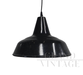 Lampada industriale vintage a imbuto vintage in metallo nero, D40, anni '40