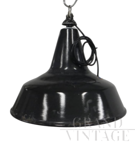 Lampada vintage industriale a imbuto in metallo nero, D45, 1940