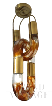 Chandelier by Aldo Nason in orange Murano glass