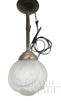 Lampadario anni '20 in vetro decorato a bocciolo