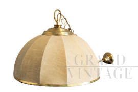 Lampadario anni '70 in stile coloniale, in tela e ottone