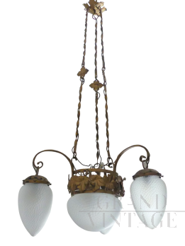 1920s Art Deco chandelier in wrought iron