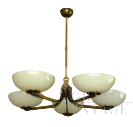 1930s art deco chandelier in brass  