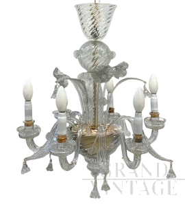 Chandelier attributed to Seguso from the 1940s with 6 glass candle lights