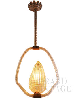 Lampadario Barovier e Toso in vetro Murano rosa anni '20 - '30