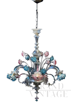 Galliano Ferro chandelier in colored Murano glass, 1950                       
                            