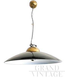 Lampadario in ottone e metallo laccato nero, Italia anni '70                            