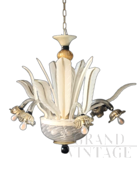 Murano white glass chandelier attributed to Seguso, 1960s                    