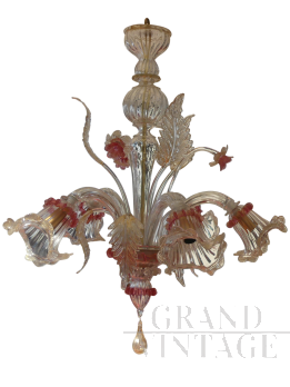 1980s Murano chandelier with pink and gold crystals