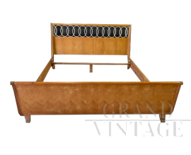 1950s bed in herringbone wood attributable to Paolo Buffa