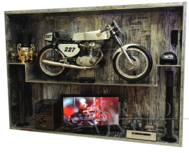 Metal bookcase with 60s Ducati motorcycle
