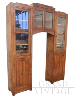 Rustic arched display bookcase in solid fir, early 1900s      