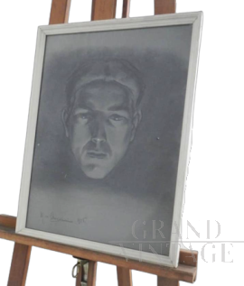 Mina Anselmi - dipinto ritratto d'uomo a carboncino                            