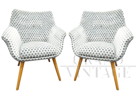 1950s Italian vintage armchairs in velvet with wooden legs