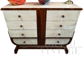 Vintage art deco chest of drawers in rosewood and ivory parchment