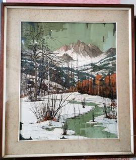 Dipinto di Renzo Ravazzotti, Neve a Bardonecchia, olio su tela, 1965