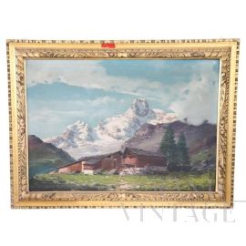 Gustavo Mancinelli - paesaggio di montagna, olio su tela di fine '800                            