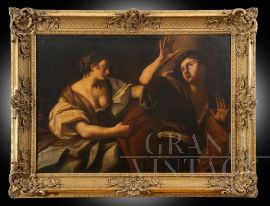 Giuseppe e la moglie di Putifarre - Dipinto antico olio su tela                            