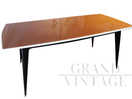 original 1950s table with glass top and revised lacquering
