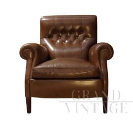 Poltrona anni '20 in pelle marrone                            