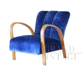 Art deco armchair in blue velvet from the 1940s