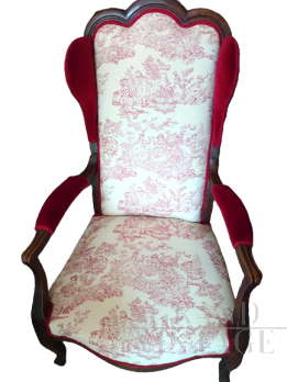 Early 19th century armchair in burgundy velvet and fabric