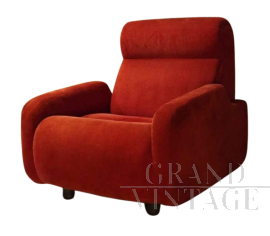 Poltrona vintage in tessuto rosso, anni '70                            