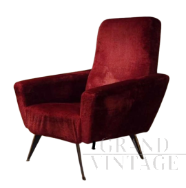 Poltrona vintage in velluto rosso                            