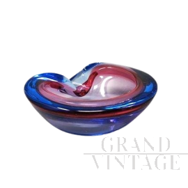 Posacenere di Flavio Poli per Seguso in vetro di Murano blu e rosa, anni '60                            