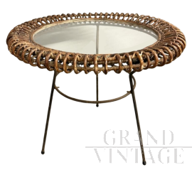 Raro tavolino Bonacina in bamboo, vetro e ferro, anni '50
