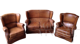 French vintage club sofa and armchairs