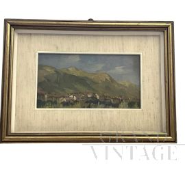 Sandro Perini - dipinto con paesaggio brianzolo, olio su tavola, 1943                            