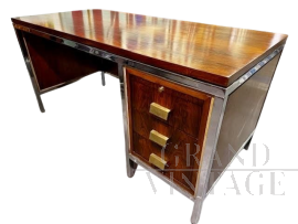 Scrivania in stile Ettore Sottsass in acciaio e palissandro