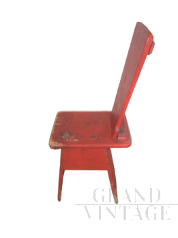 Sedia rustica in abete anni '60 laccata rossa