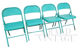 Set di 4 sedie pieghevoli in metallo azzurro