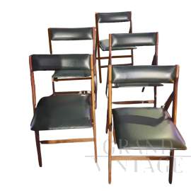 Set di 6 sedie Eden di Gio Ponti per Reguitti in pelle verde                            