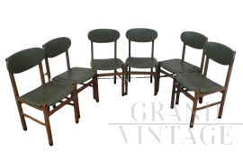 Set di 6 sedie in faggio e similpelle verde, 1950                            